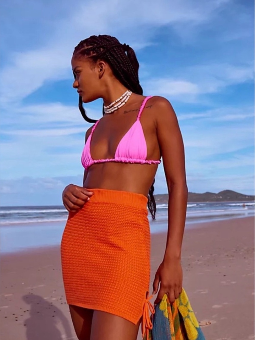 Free People Beach Reagan Sweater Mini Skirt Orange L